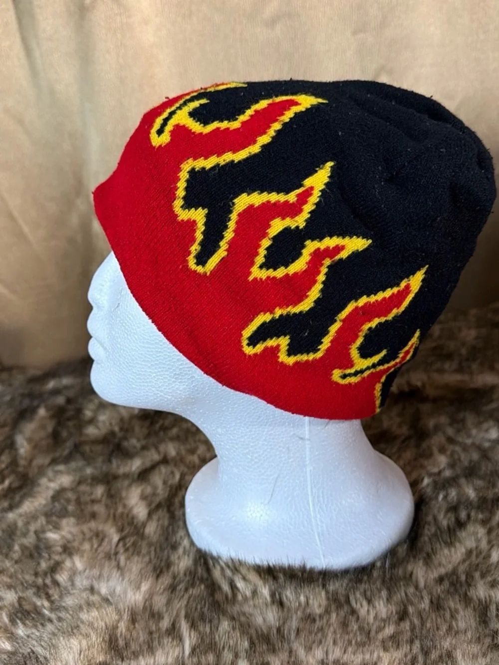Kids Flame Knit Beanie - Black, Red & Yellow
